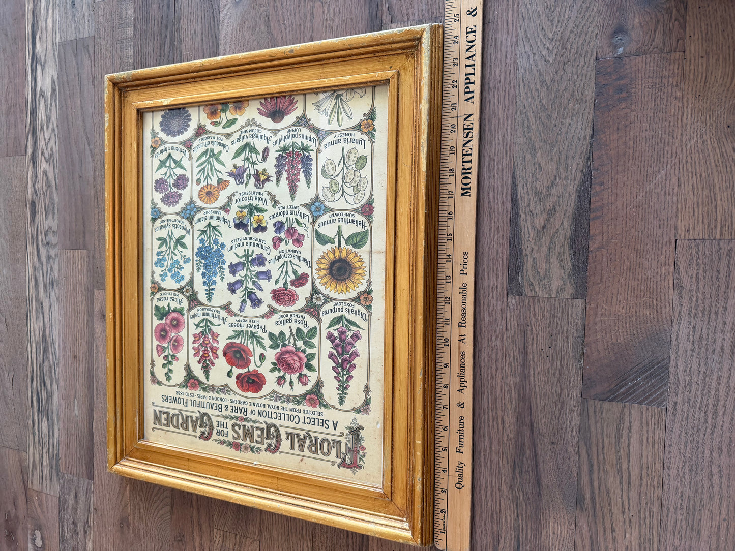 Large Wood gold colored frame with Floral Gems of the Garden Print