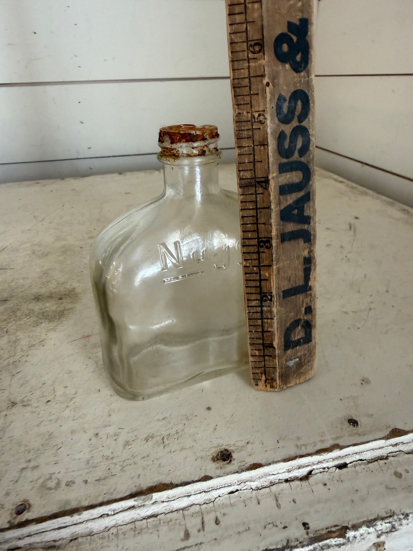 Vintage Collectible Nujol One Pint Clear Glass Bottle of Mineral Oil Empty