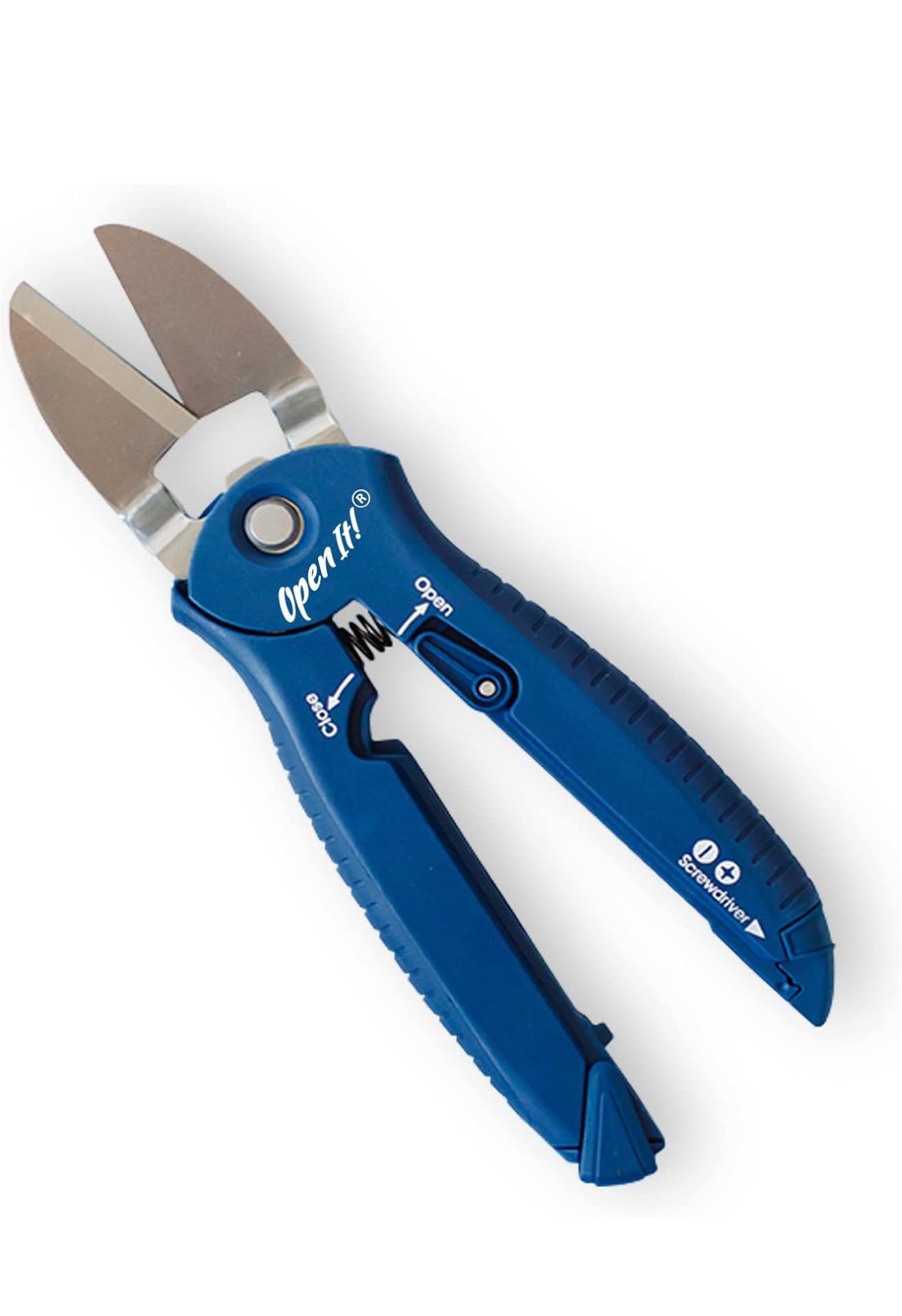 Zibra Open-It! All-In-One Multi Tool with Heavy-Duty Scissors, Box Cutter,  Screwdriver, and Package Opener, Blue