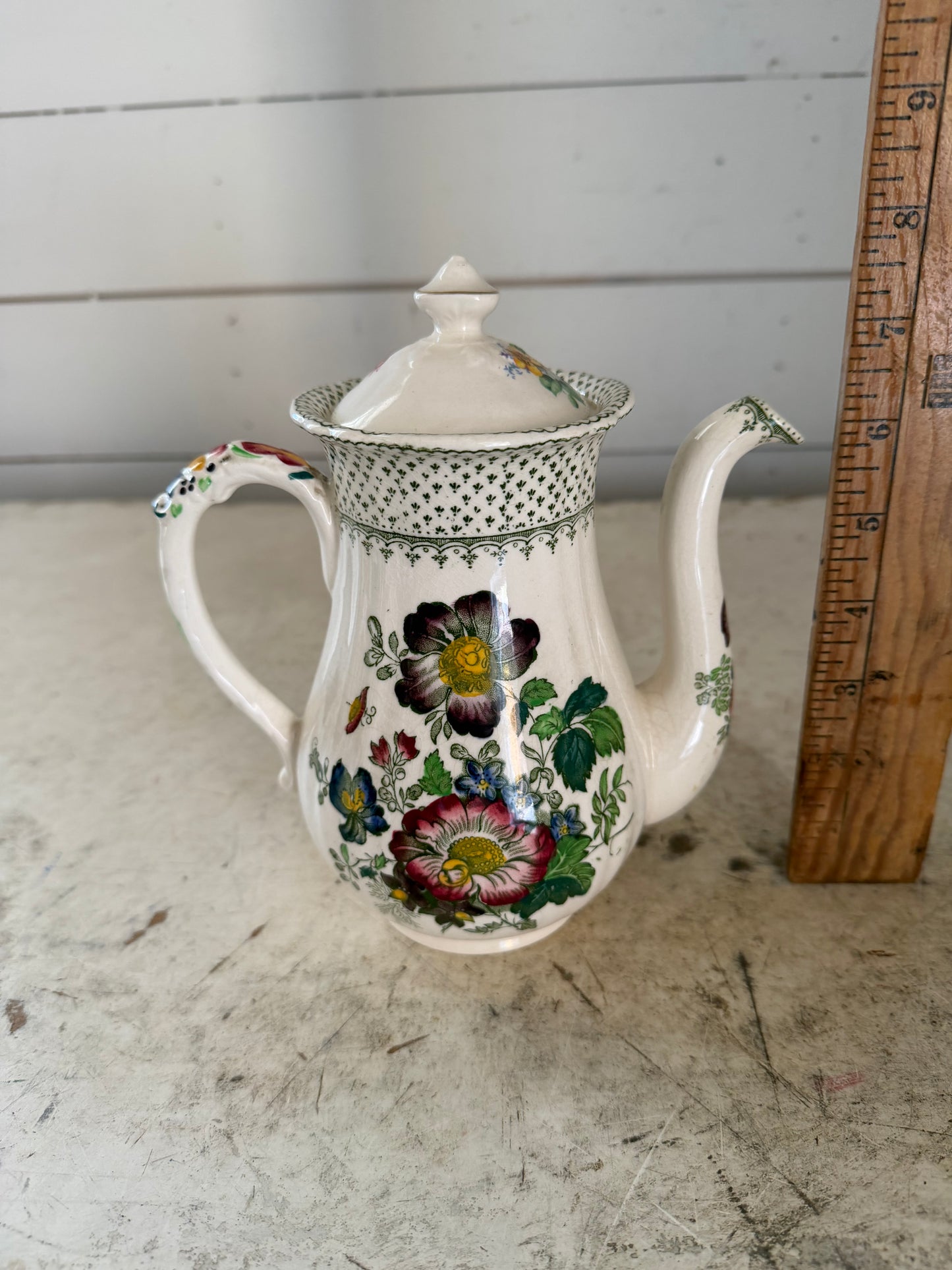 Mason's Paynsley Patt Green Multicolour coffee pot - has small chip