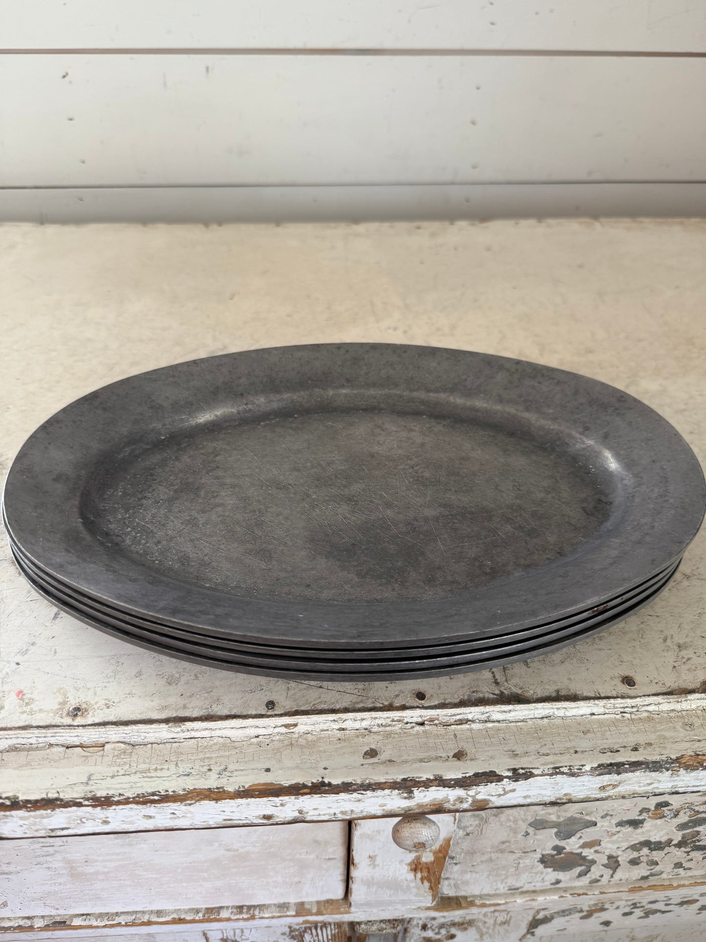 Vintage Oval Pewter Light Metal Serving Plates Japan - individually priced