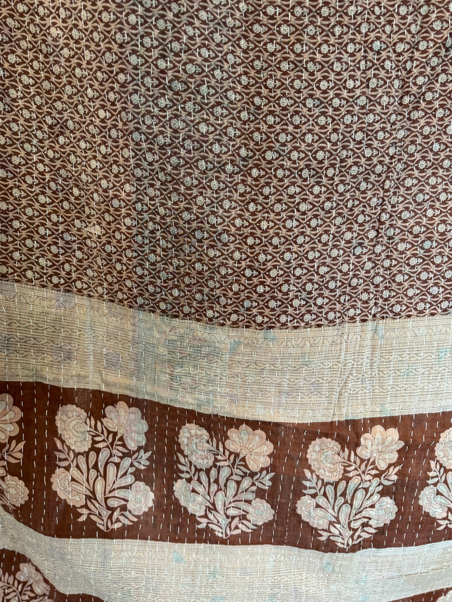 Vintage Kantha Fabric Quilt 2 - Handstitched - Quilt F 80x52” est