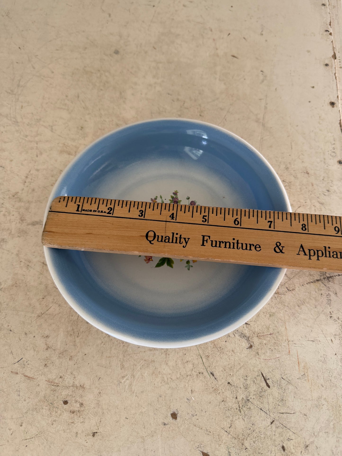 Vintage Blue and Floral Enamelware shallow Bowl