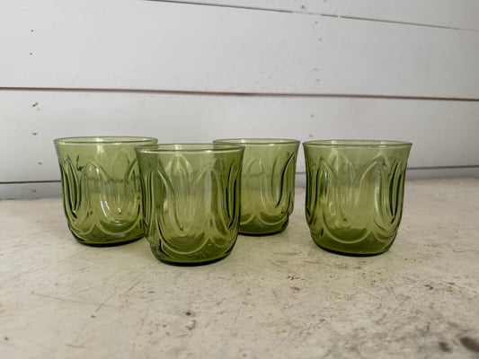 Set of 4 Vintage Green Juice Glasses