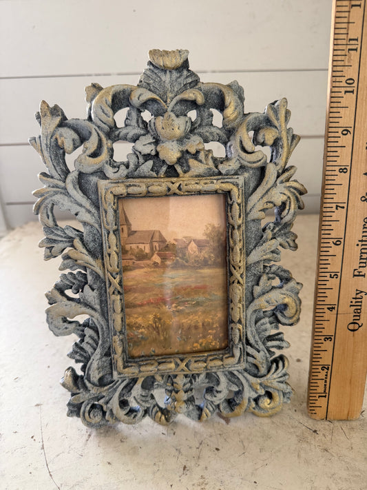 Ornate Frame Swag on Top with Old Church Print