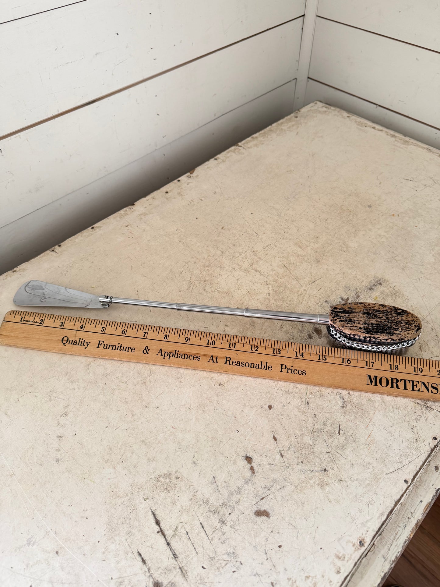 vintage Swank combination telescopic shoe horn and linen brush