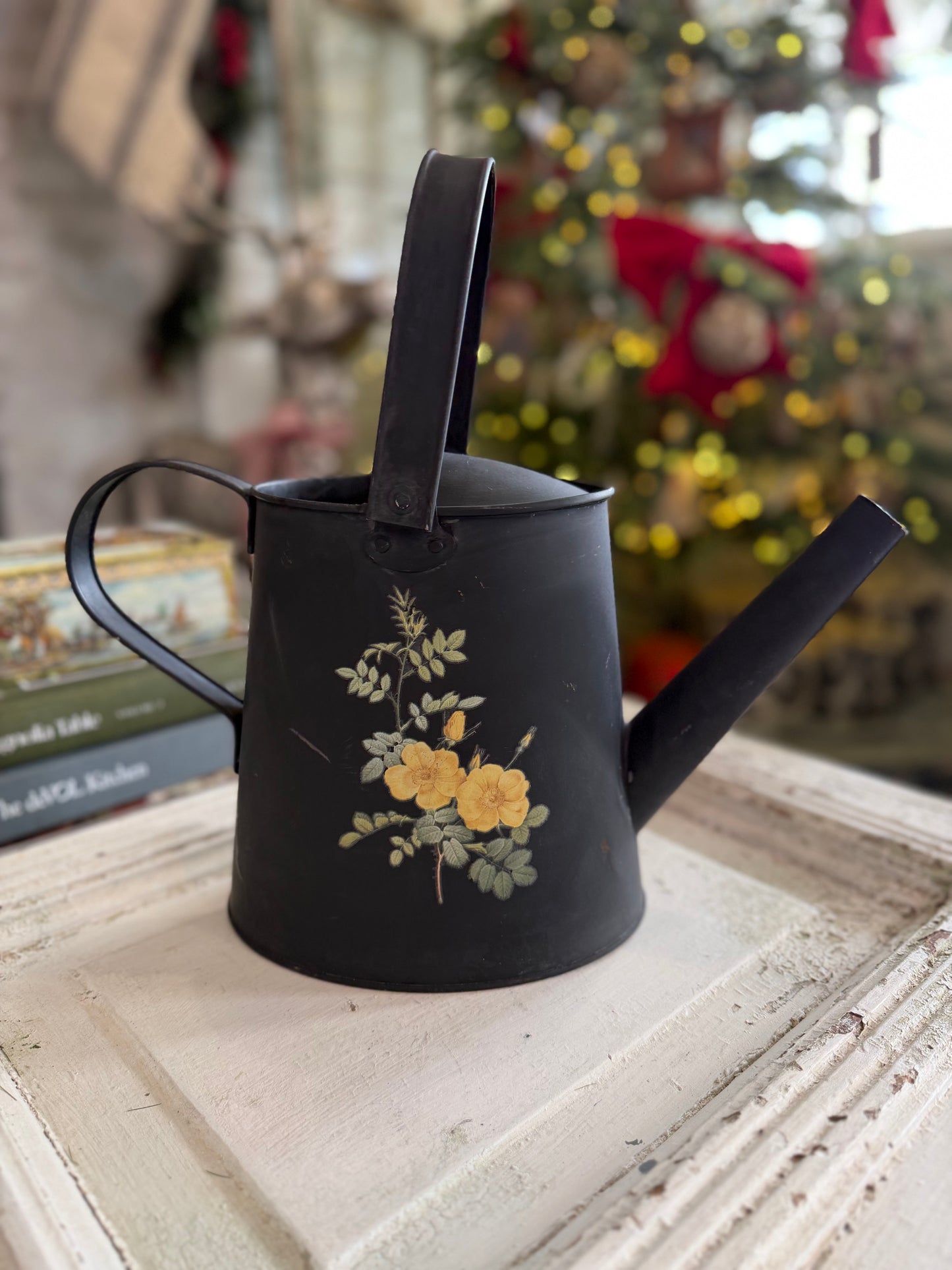 Black metal watering can Winthrop rose transfers