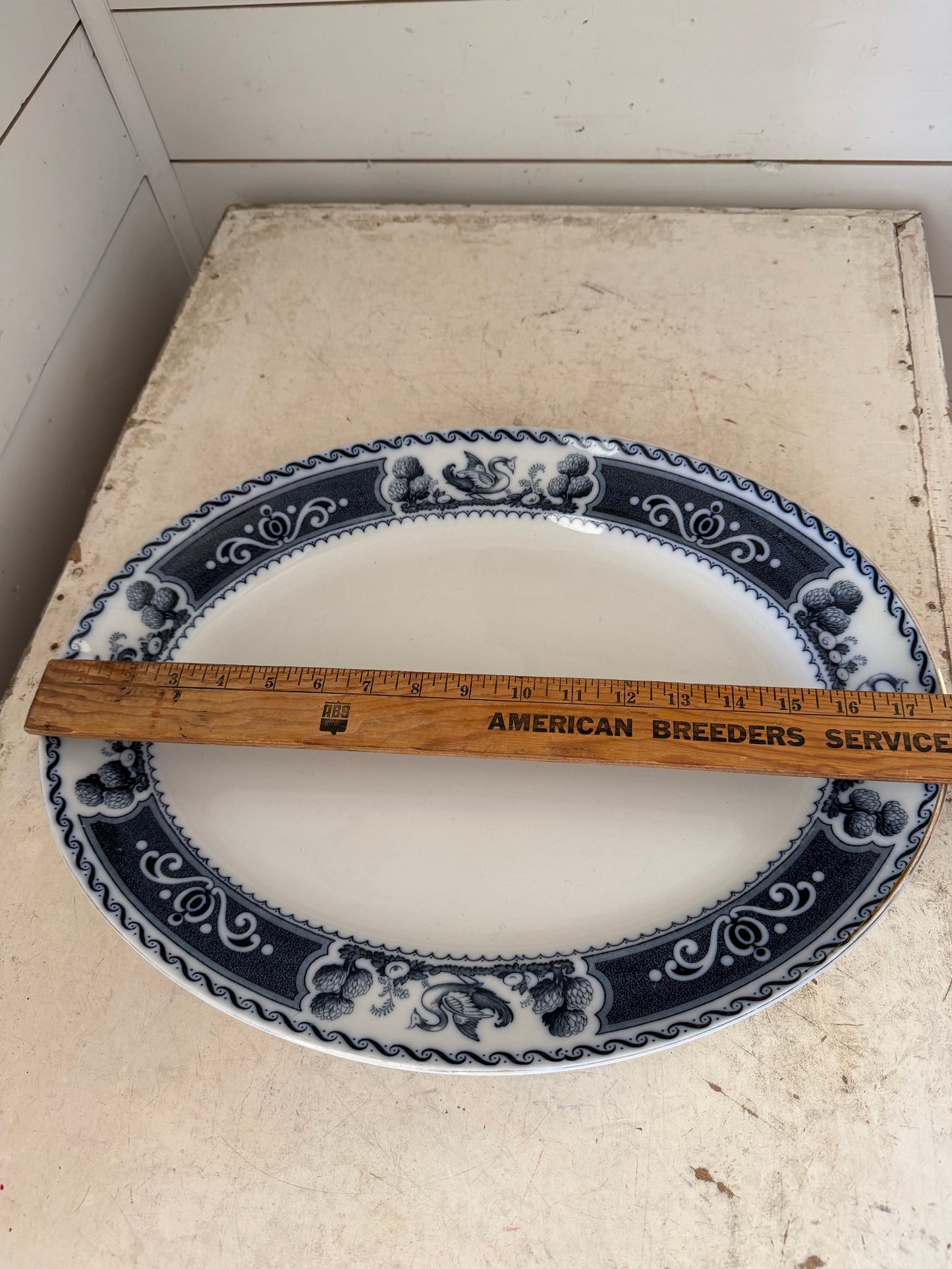 Antique Losol Ware 18” wide oval platter Flow Blue