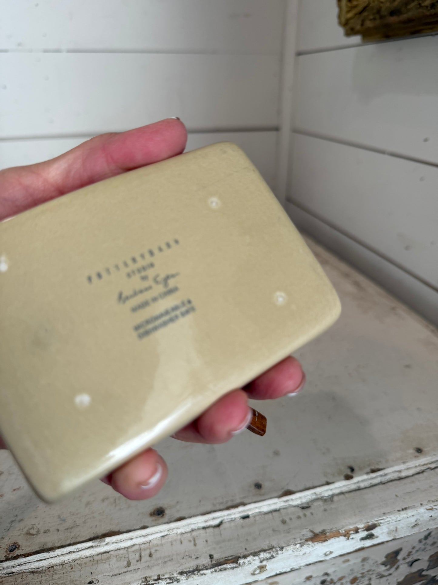 POTTERY BARN - BARBARA EIGEN - CERAMIC SALT AND PEPPER CELLARS W/SPOON AND TRAY