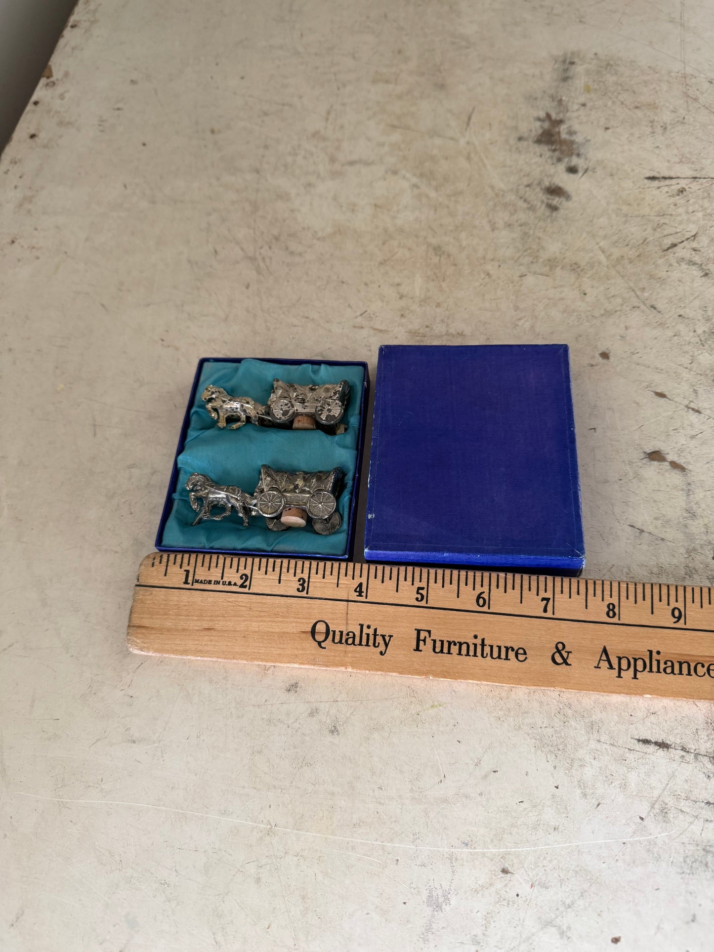Vintage Silver Plate Horse Drawn Covered Wagon Salt and Pepper Shaker