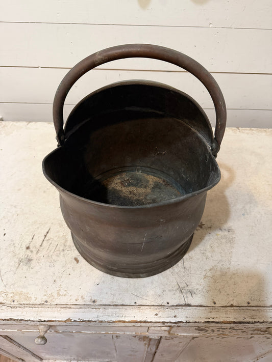 Antique Coal Scuttle With Handle and Half Lid