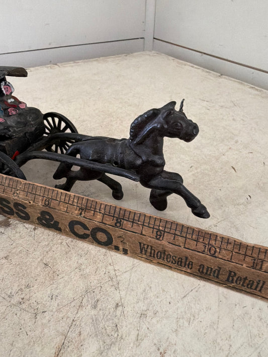 Vintage Cast Iron Amish Family Horse and Buggy Decor