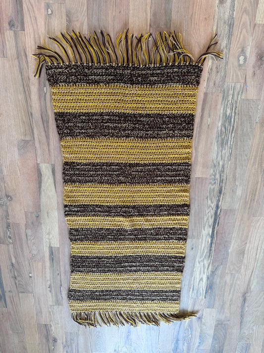 Lap Afghan gray/brown and yellow stripe with fringe