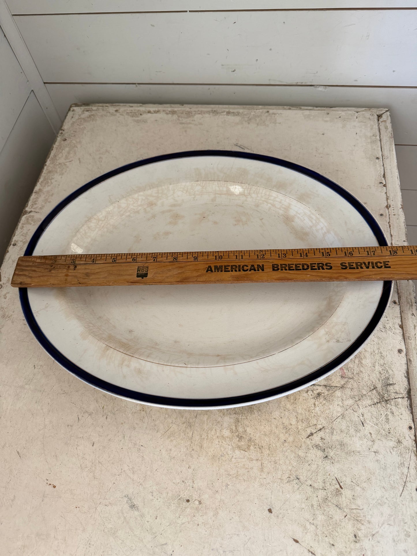 Antique Early Alfred Meakin serving platter with Blue Rim