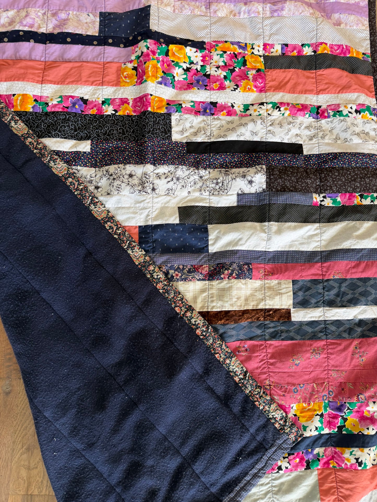 Lap Size Patchwork Quilt - Jelly Roll Race Style hand pieced