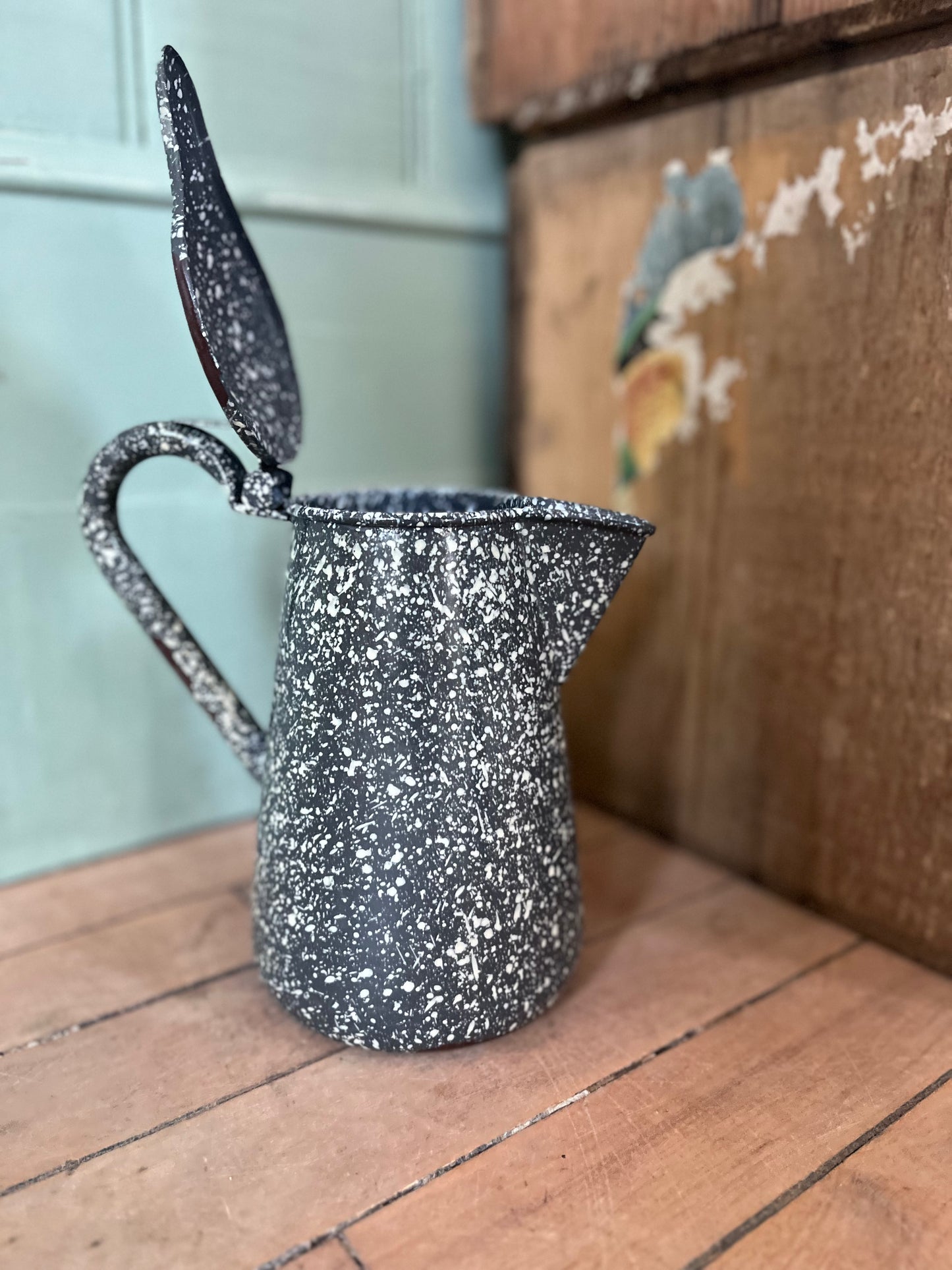 Gray Granite Enamelware Pitcher with Lid