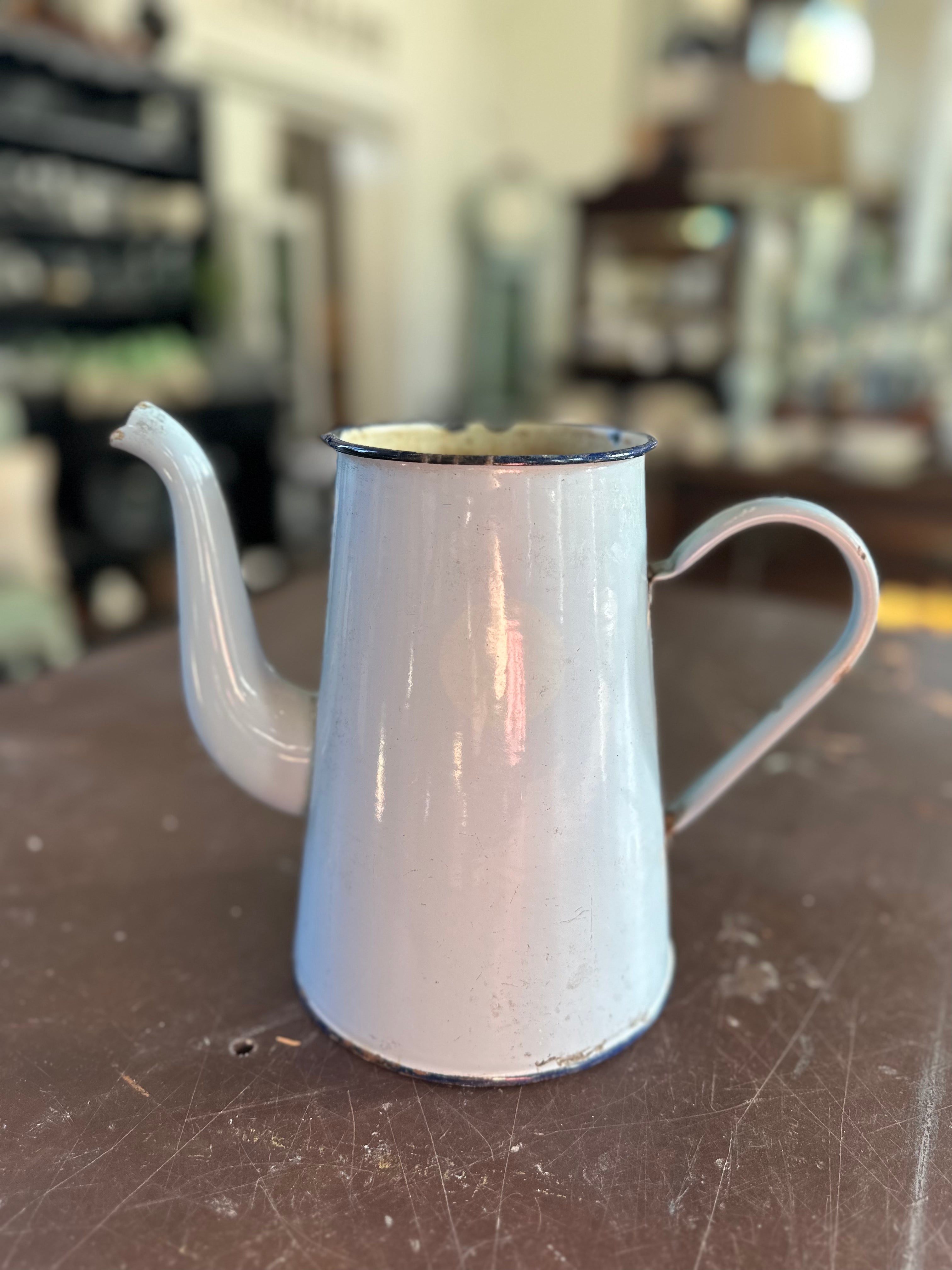 Antique French Light Blue And Dark Blue Rim Coffee Pot No Lid Jami