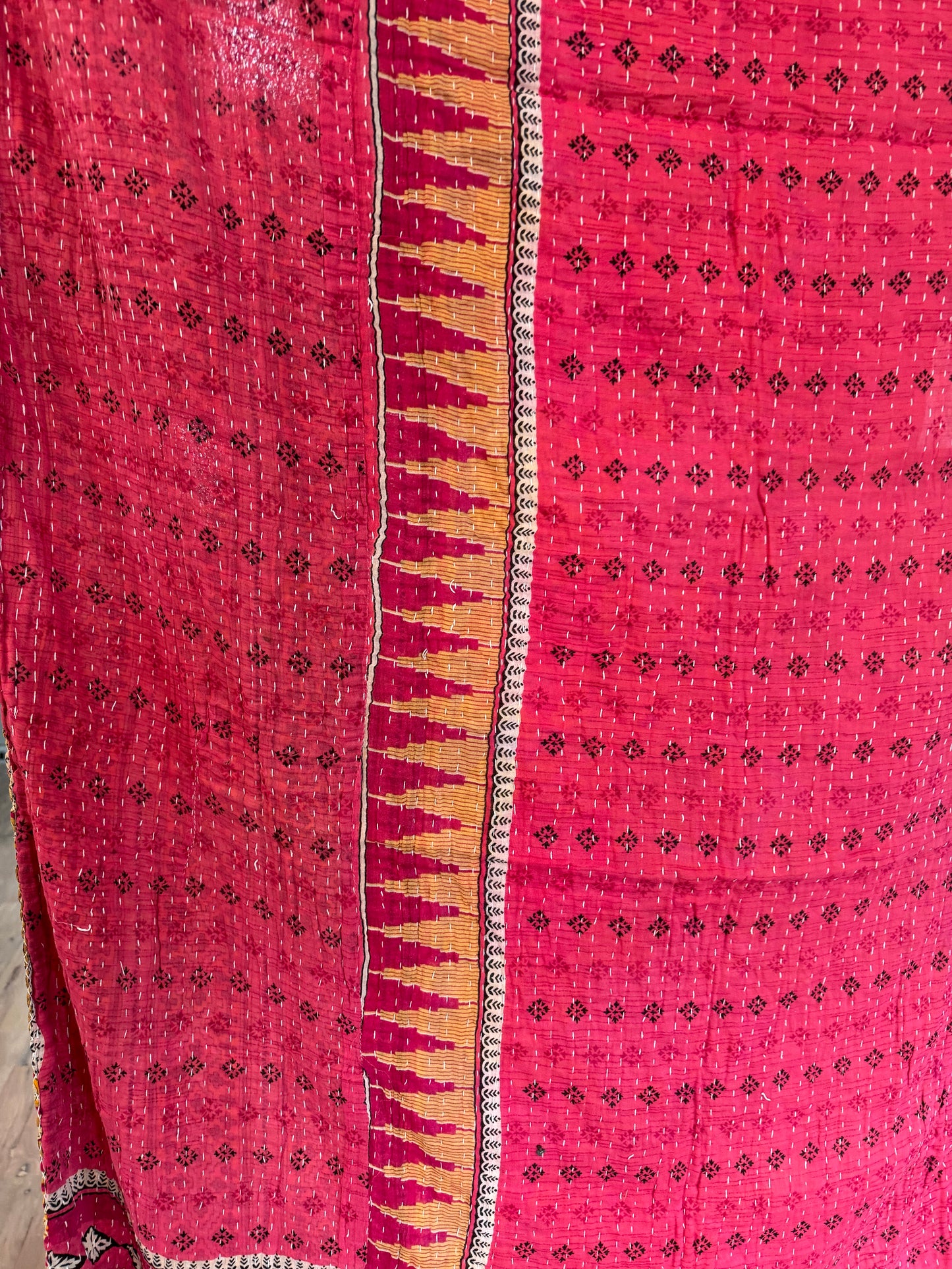 Vintage Kantha Fabric Quilt 6 - Handstitched - Quilt F 80x52” est