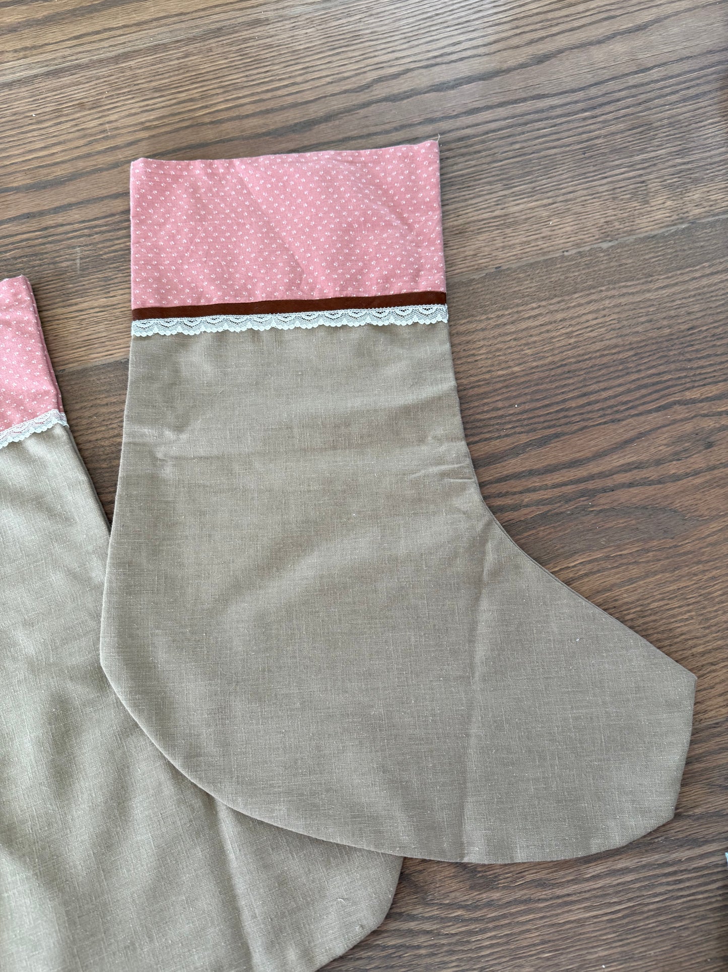 Handmade Stocking Pink and Taupe - sold individually