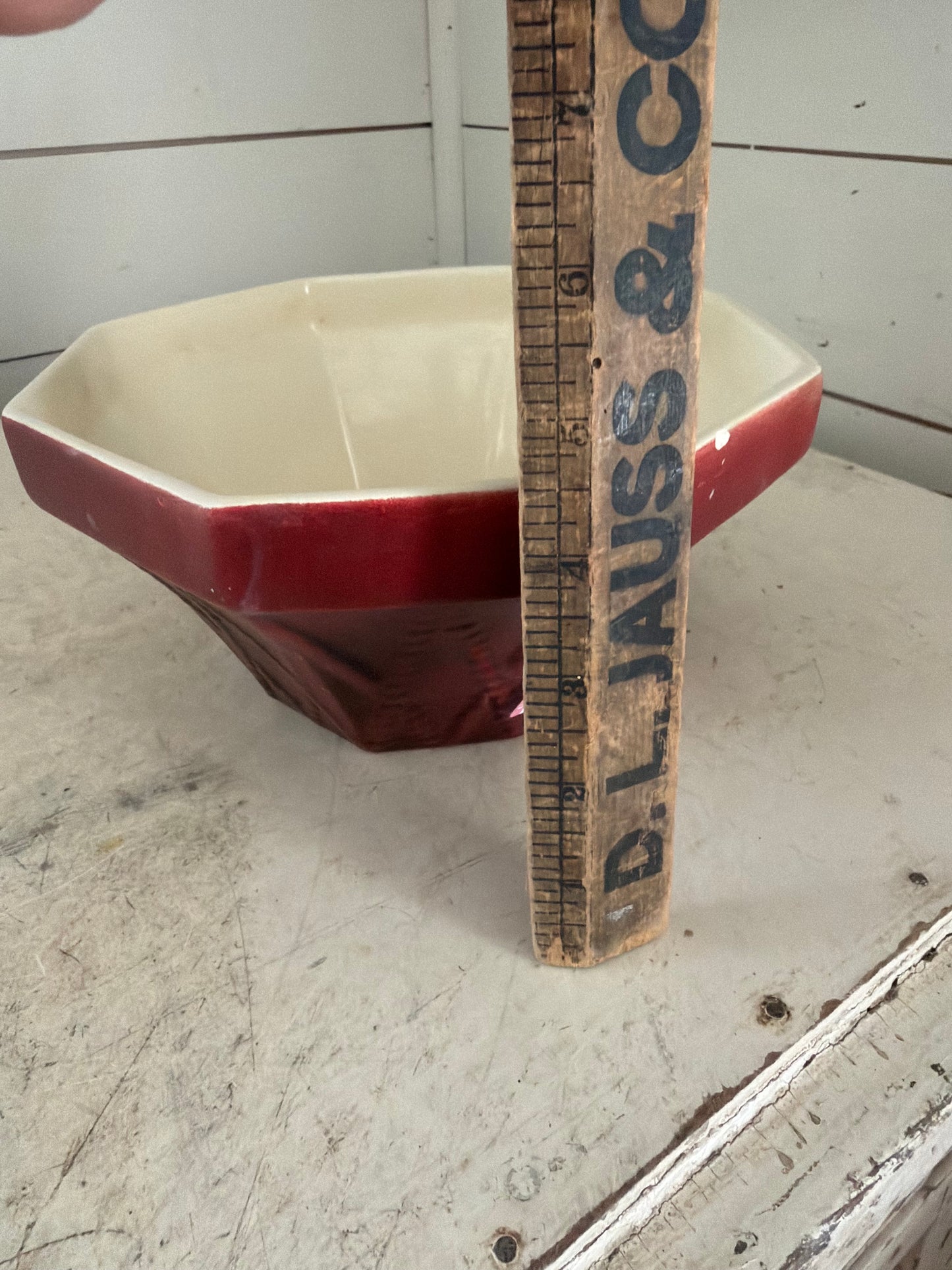 Vintage Haeger Pottery Planter Octagonal Red #834 USA Made Cream On Inside as is