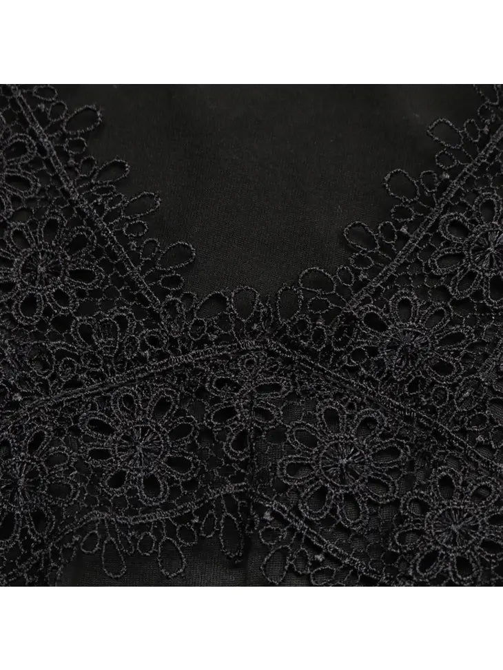 Delicate Black Crochet Lace Short Sleeve Mini Dress
