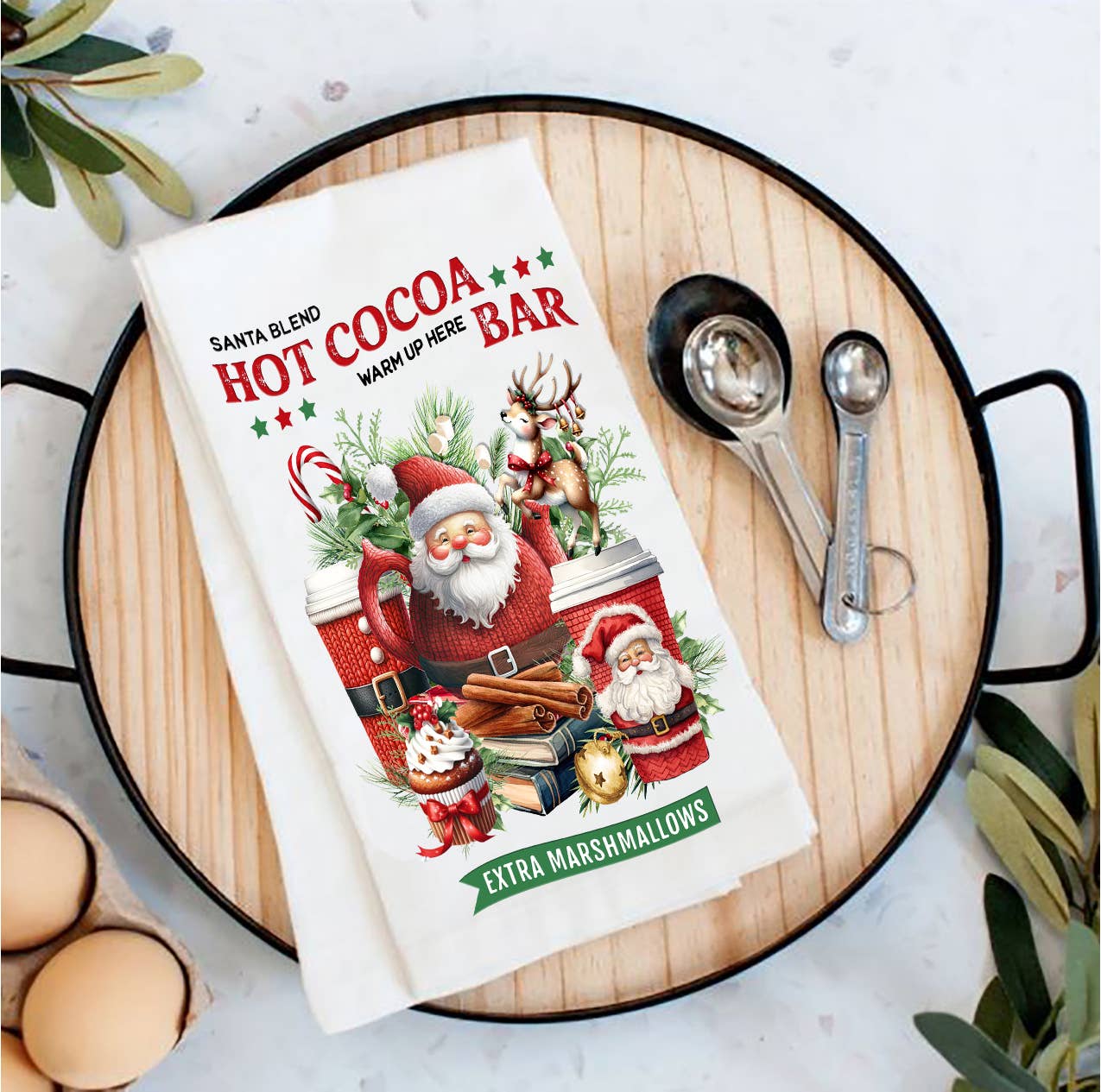Christmas Santa Hot Cocoa Bar Tea Towel