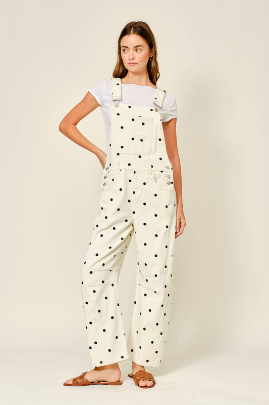 Polka Dot Relax Fit Denim Overalls