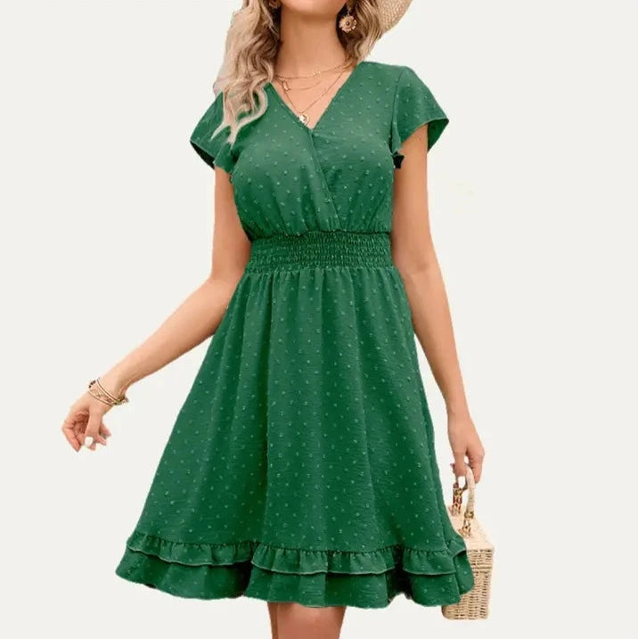 Dynamic Swiss Dot Short Sleeve Smocked Mini Dress Dynamic Swiss Dot Short Sleeve Smocked Mini Dress