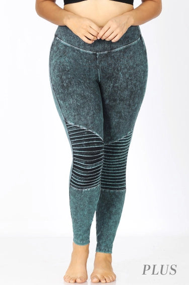 Green Mineral Washed Moto Leggings