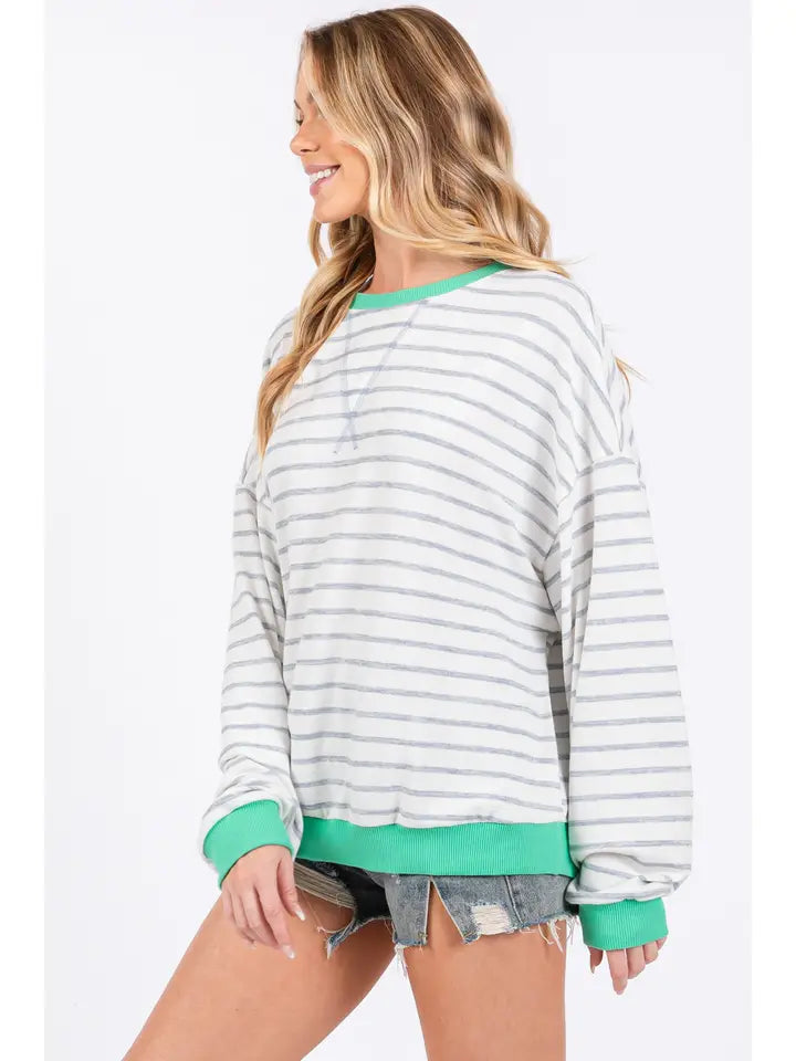 Striped Knit Drop Shoulder Sweater