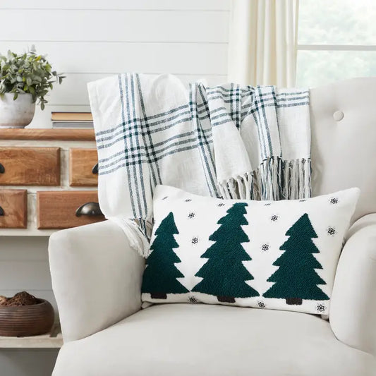 Pine Grove Plaid Embroidered Tree 14x22 - pillow case only