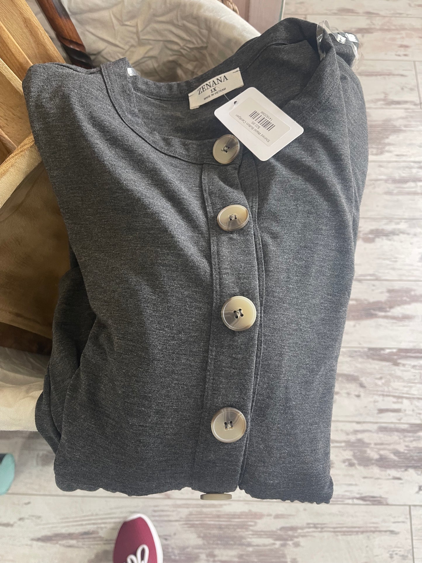 Shirred Waist Button Cardigan