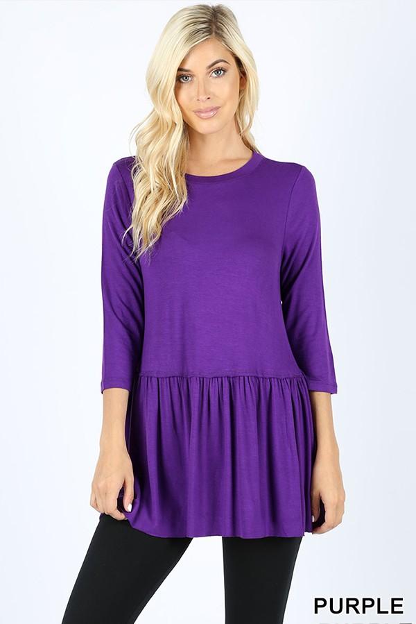 Ruffle Bottom 3/4 Sleeve Top