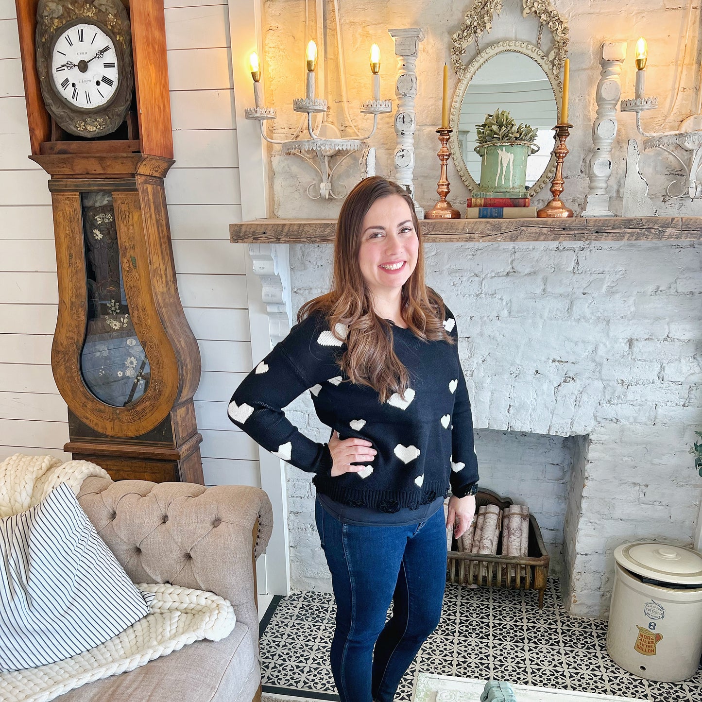 Black & White Hearts VNeck Sweater