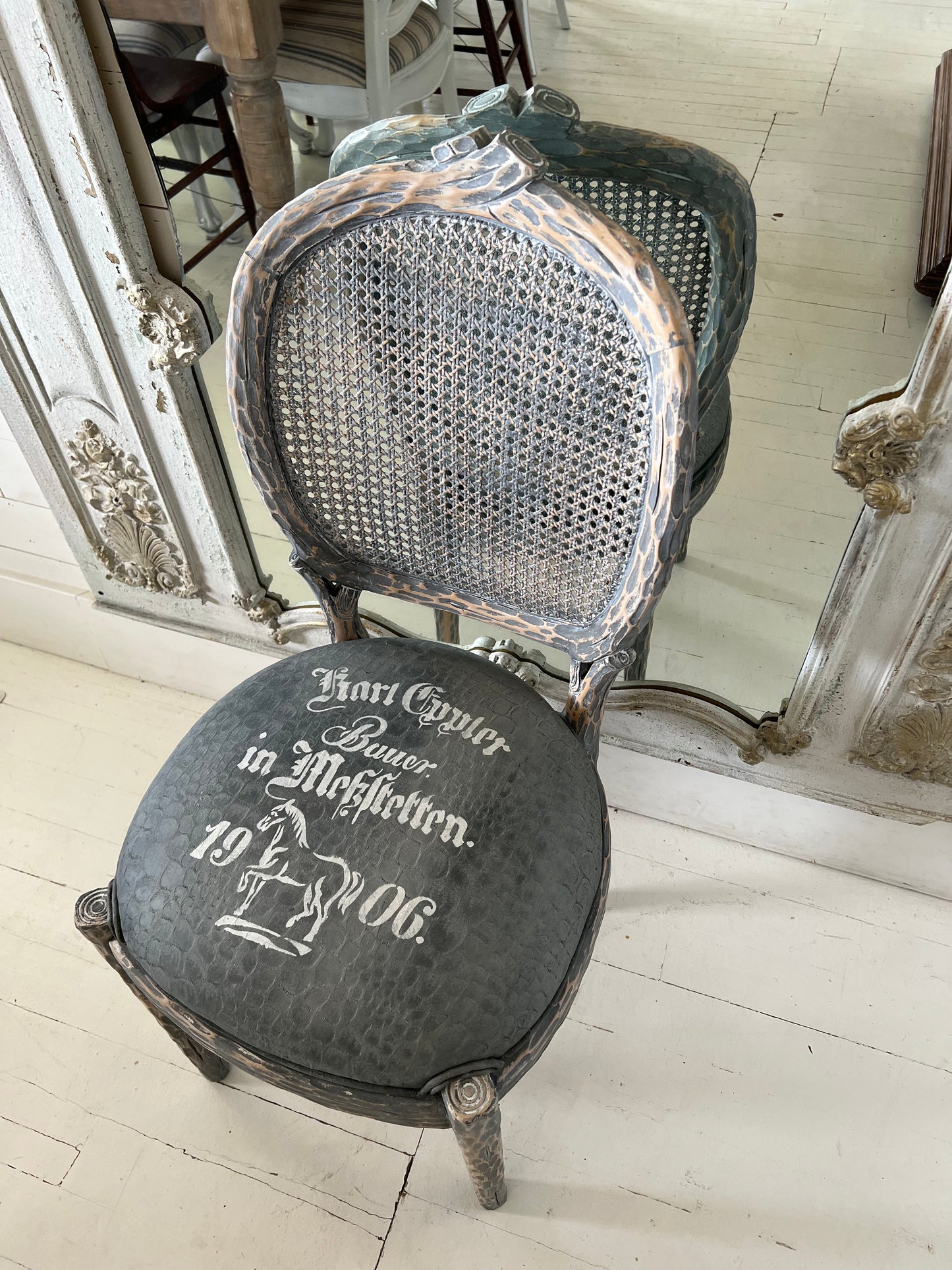 Faux Bois Chair with Hand Stenciled Seat