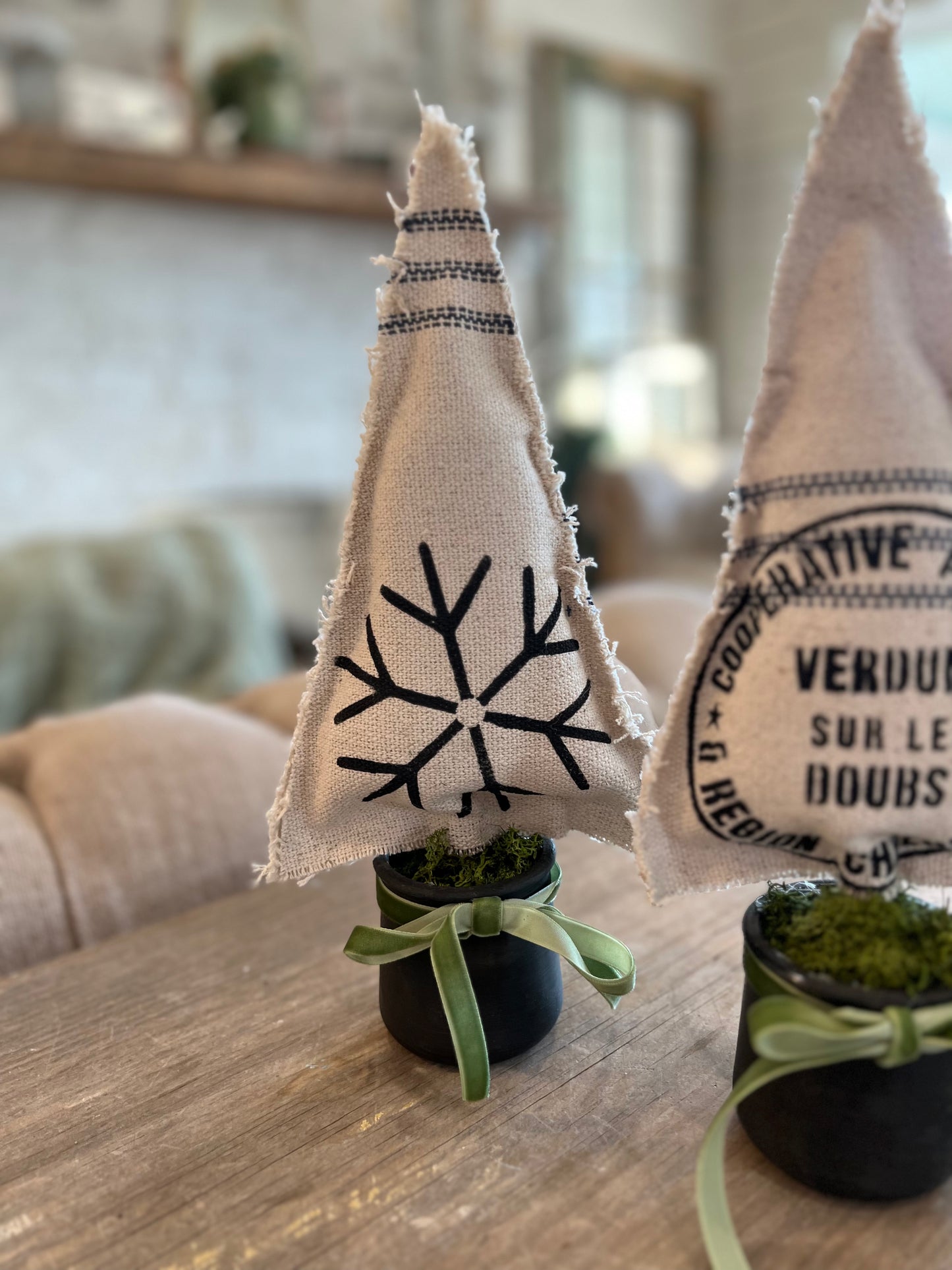 Grain Sack Christmas tree in Jar