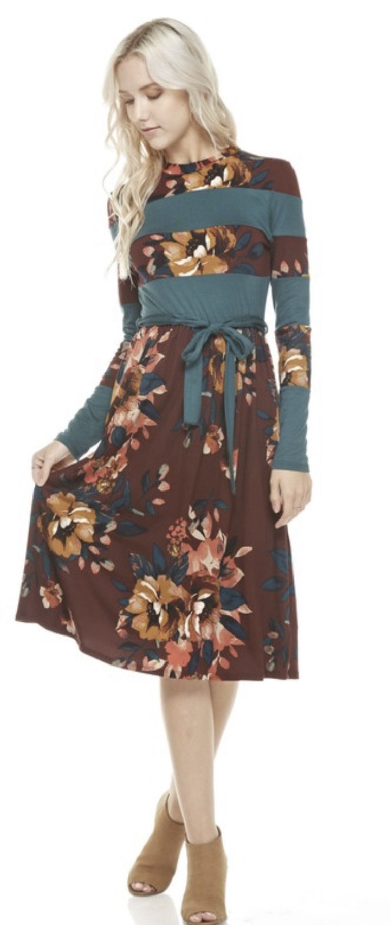 Long Sleeve Stripe and Floral Dress