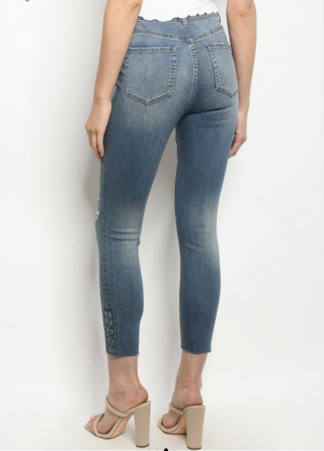Distressed Skinny Jean with Grommet Detail*