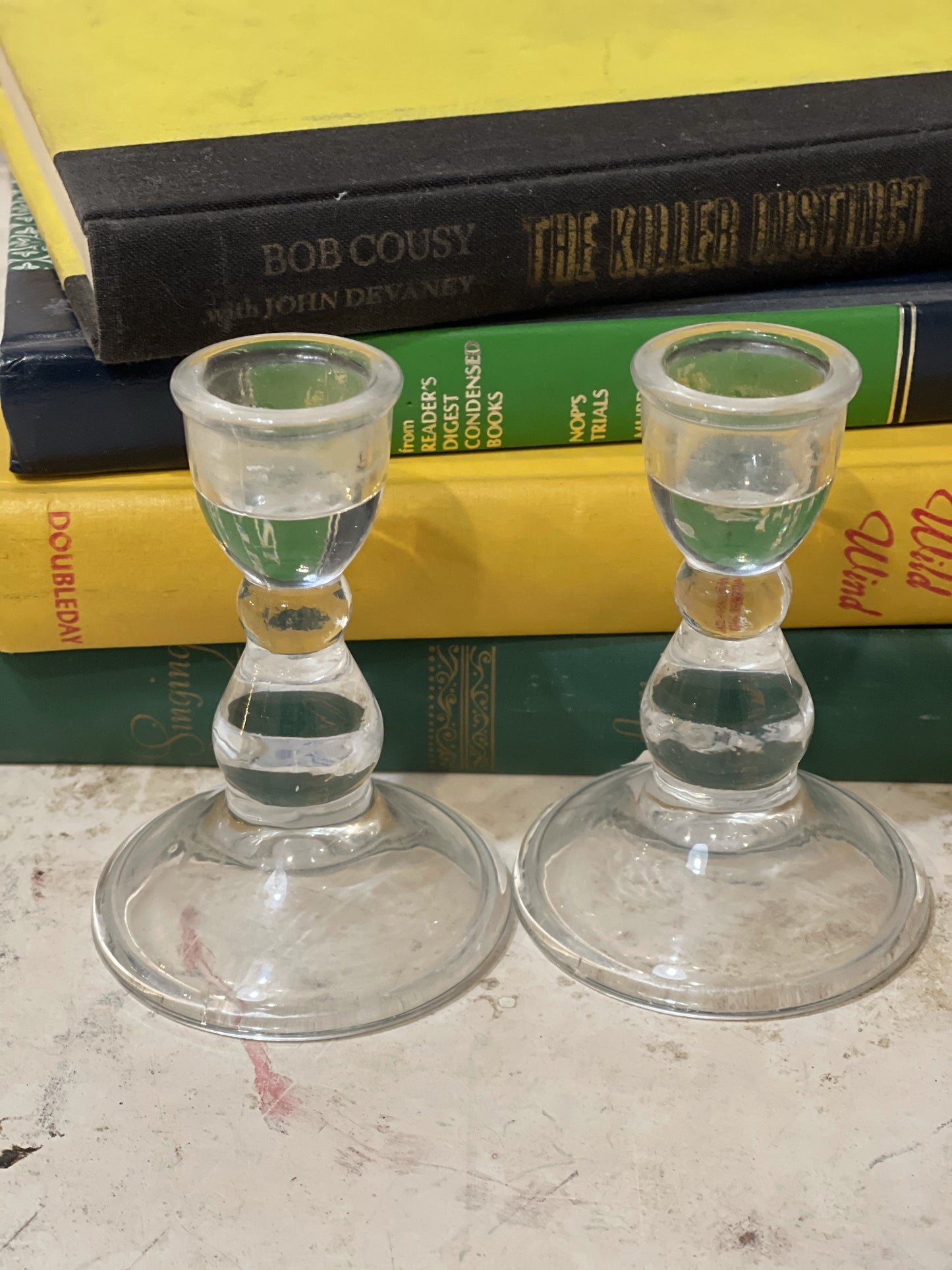 Pair of Glass Candlesticks