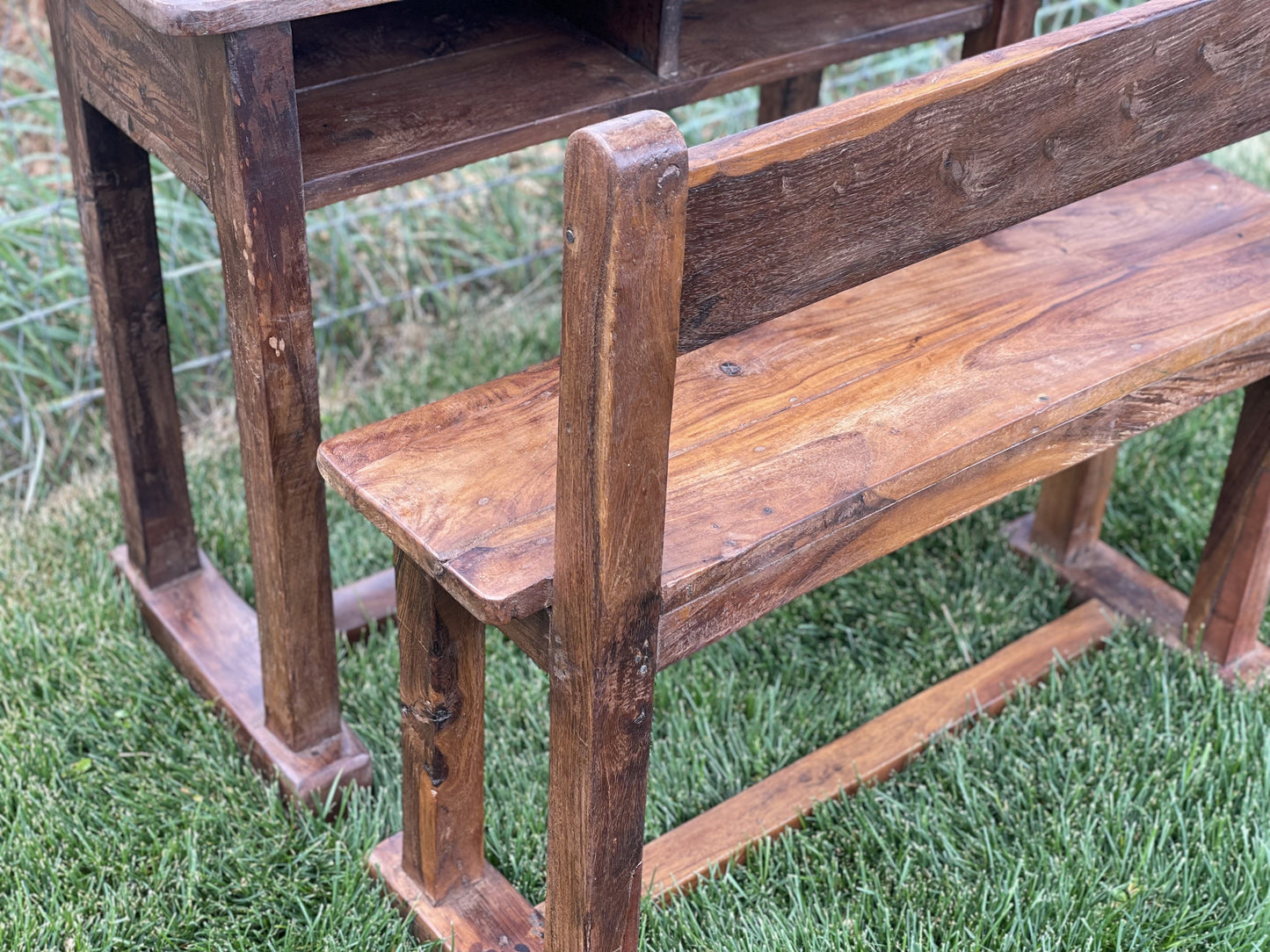 Reclaimed School Desk with Bench