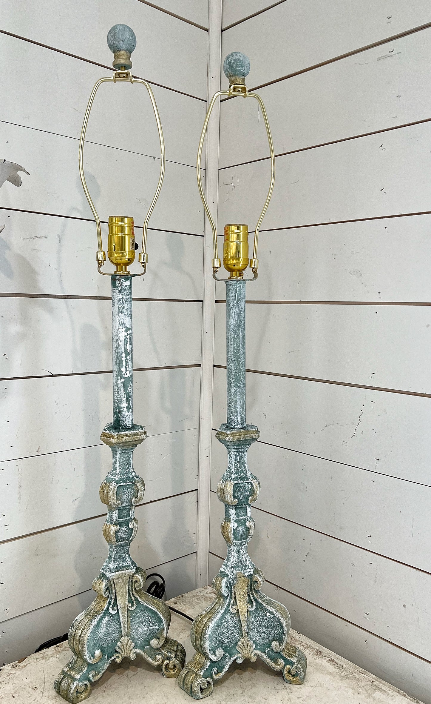 Ornate Candlestick Lamp Set - Hand Painted