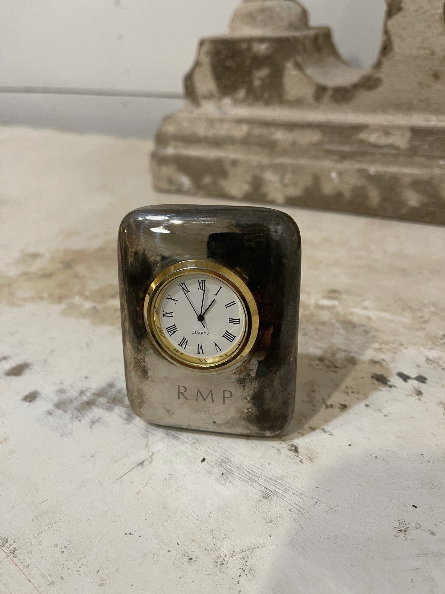 Small Silver Monogrammed Clock