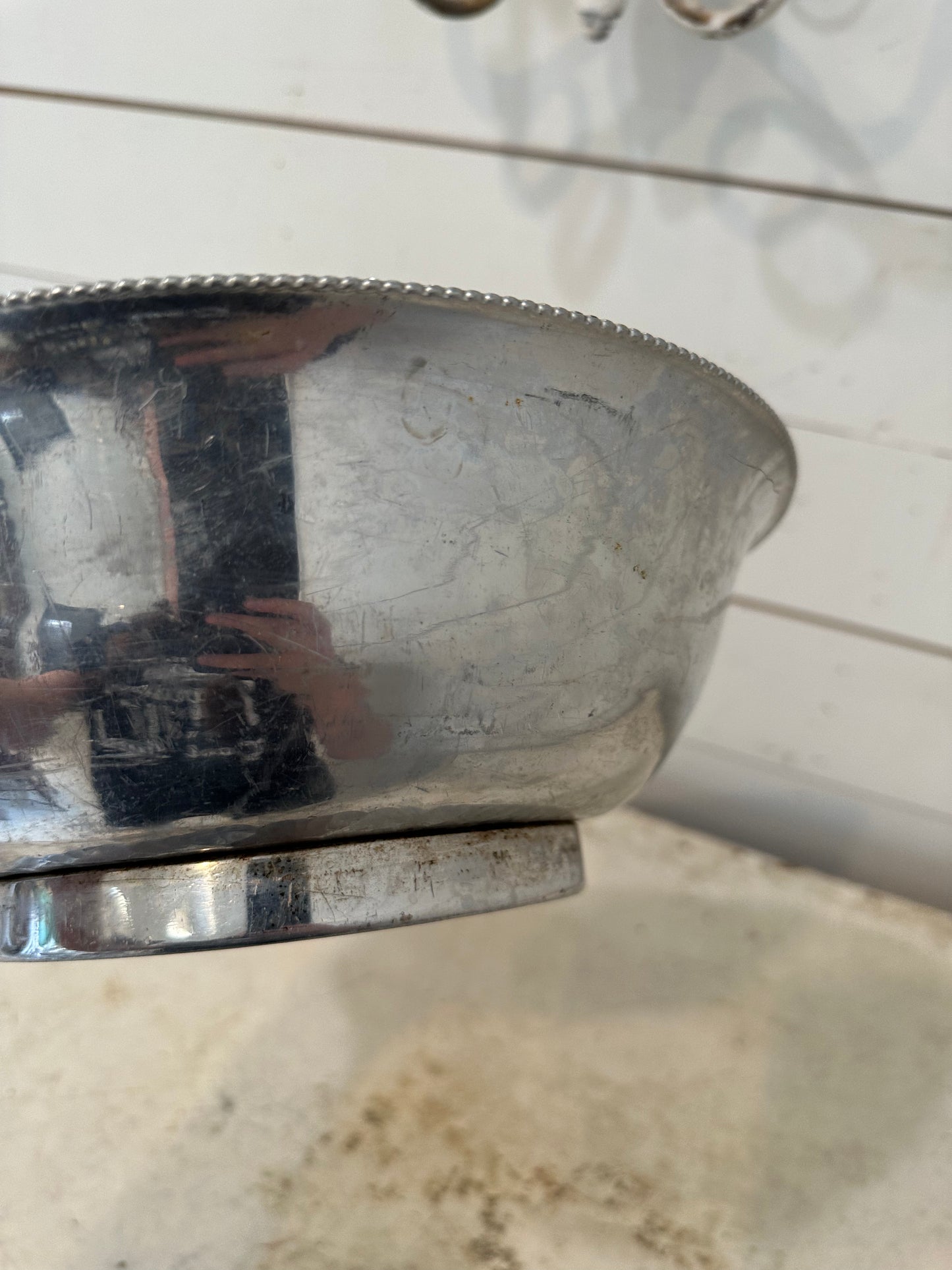 Pressed Aluminum Floral Serving Bowl