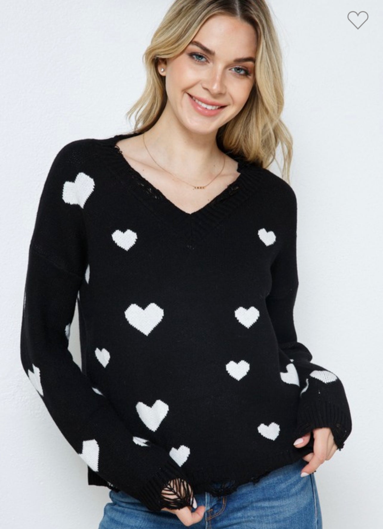 Black & White Hearts VNeck Sweater
