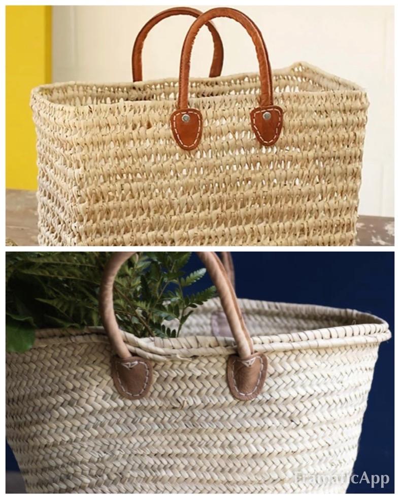 French Market Basket Shopping Bag, Natural Raffia + Leather handles Designs  Vary 5060596290198