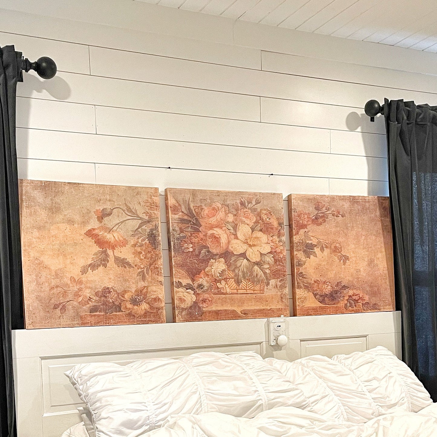 Vintage Floral Triptych Print On Canvas