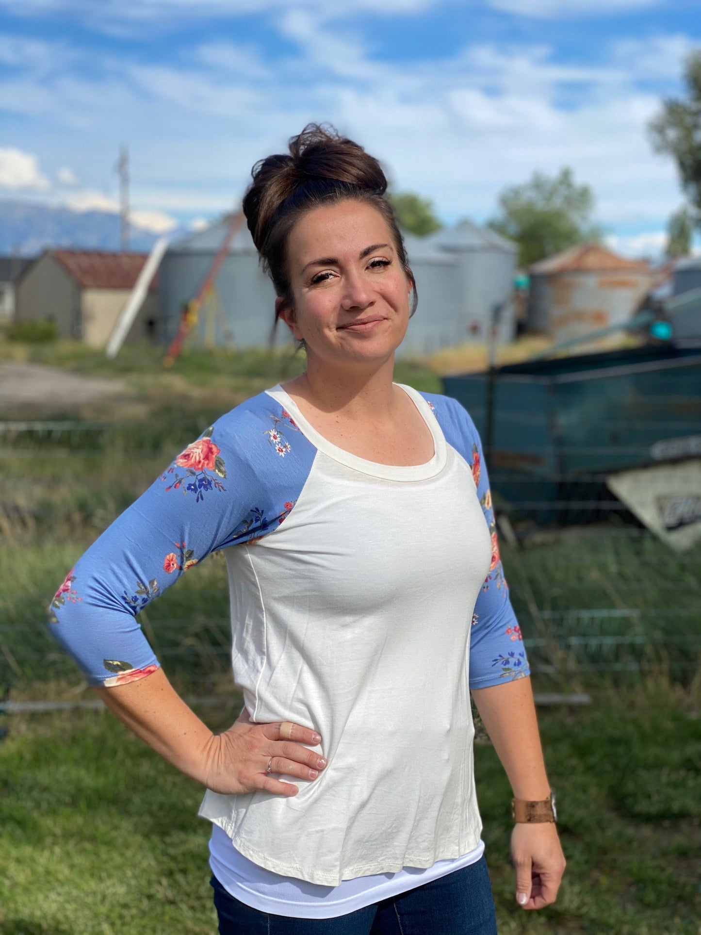 Blue Flower Raglan Tee