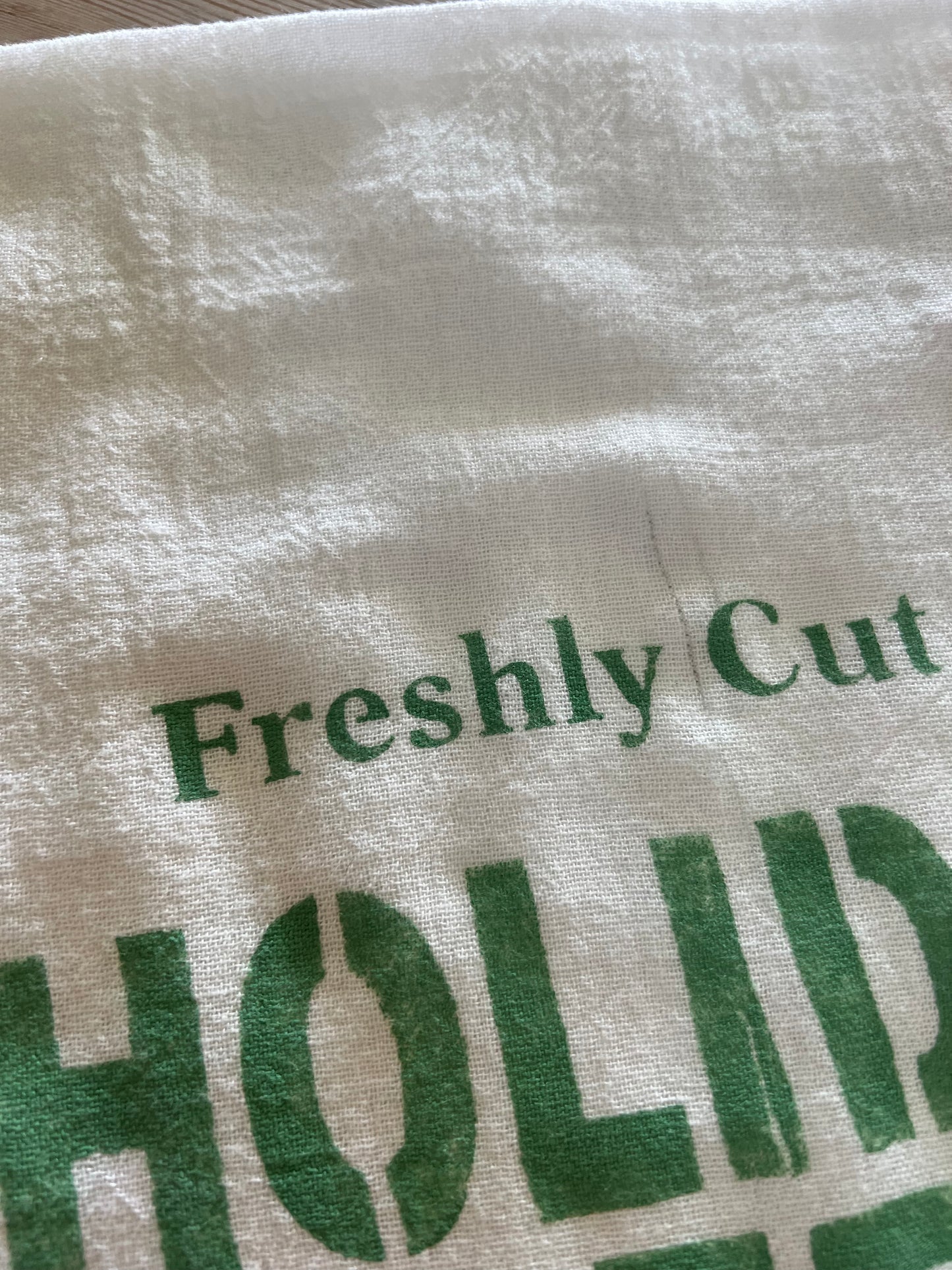 Holiday Greens Hand Stenciled Flour Sack towel