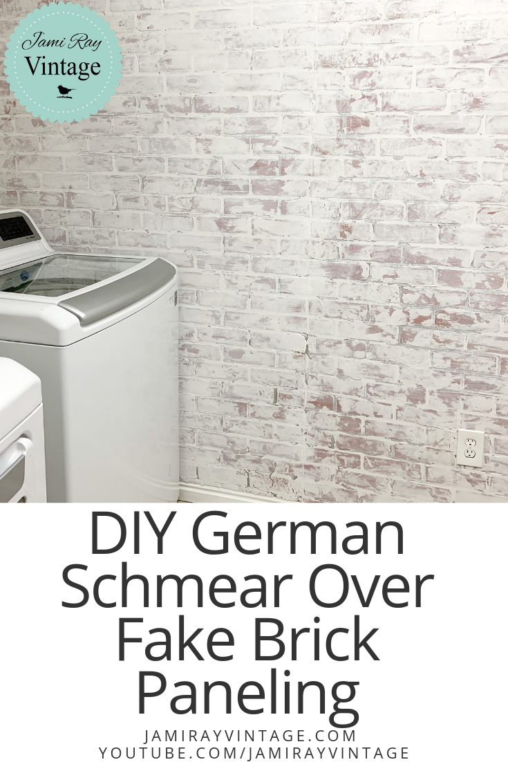 DIY German Schmear Over Brick Paneling | Laundry Room Makeover Jami Ray Vintage