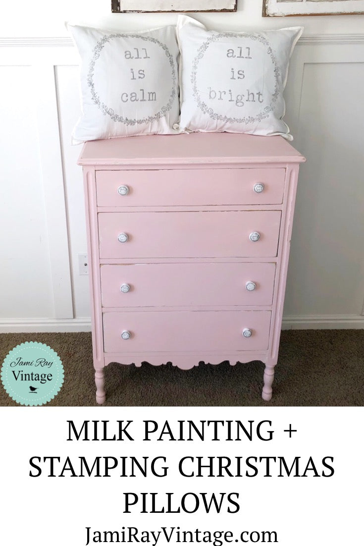 Milk Painting + Stamping Christmas Pillows